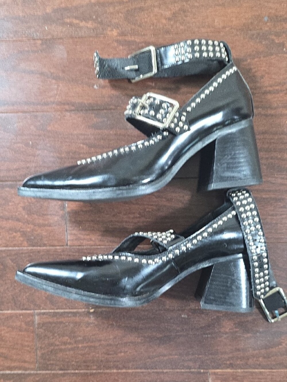 Jeffrey Campbell Black Studded Pointed Slingback Heels - Picture 4 of 5